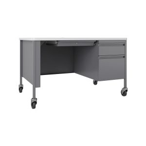 Lorell 66944 Fortress White/Platinum Steel Teachers Desk