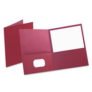 Oxford 57557 Twin-Pocket Folder, Embossed Leather Grain Paper, Burgundy, 25/Box