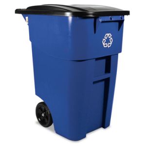 Rubbermaid Commercial 9W2773BLU Brute Recycling Rollout Container, Square, 50gal, Blue