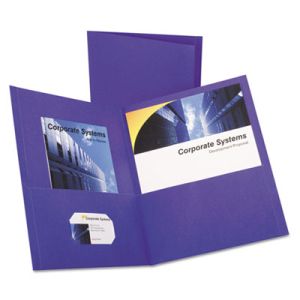 Oxford 57514 Twin-Pocket Folder, Embossed Leather Grain Paper, Purple, 25/Box