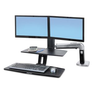 Ergotron 24392026 WorkFit-A Sit-Stand Workstation w/Suspended Keyboard, Dual, Aluminum/Black