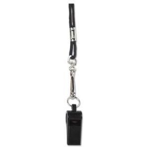 Champion Sports BP601 Sports Whistle with Black Nylon Lanyard, Plastic, Black