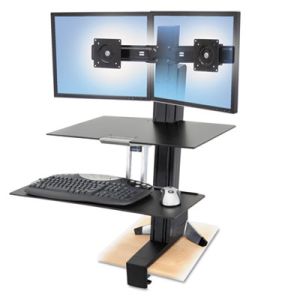 Ergotron 33349200 WorkFit-S Sit-Stand Workstation w/Worksurface, Dual LCD Monitors, Aluminum/Black