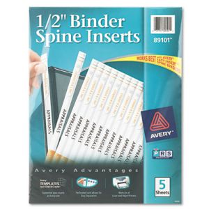 Avery 89101 Binder Spine Inserts, 1/2" Spine Width, 16 Inserts/Sheet, 5 Sheets/Pack