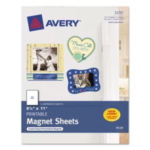Avery 3270 Printable Inkjet Magnet Sheets, 8 1/2 x 11, White, 5/Pack
