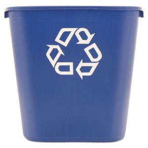 Rubbermaid Commercial 295673BE Medium Deskside Recycling Container, Rectangular, Plastic, 28.125qt, Blue