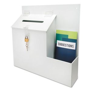 deflecto 79803 Plastic Suggestion Box with Locking Top, 13 3/4 x 3 5/8 x 13 15/16, White