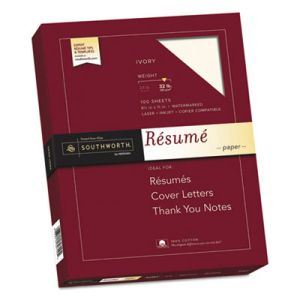 Southworth RD18ICF 100% Cotton Resume Paper, 32lb, 8 1/2 x 11, Ivory, Wove, 100 Sheets