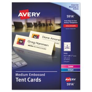 Avery 5914 Medium Embossed Tent Cards, Ivory, 2 1/2 x 8 1/2, 2 Cards/Sheet, 100/Box