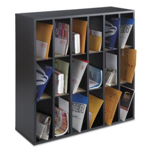 Safco 7765BL Wood Mail Sorter with Adjustable Dividers, Stackable, 18 Compartments, Black