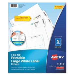 Avery 14440 Big Tab Large White Label Tab Dividers, 5-Tab, Letter, 20 per pack