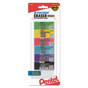 Pentel ZEH05CRBP6M Hi-Polymer Block Eraser, Assorted, 6/Pack