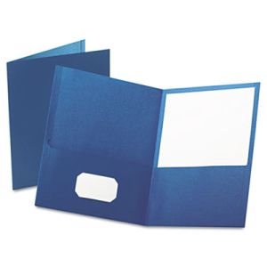 Oxford 57502 Twin-Pocket Folder, Embossed Leather Grain Paper, Blue, 25/Box