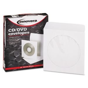 Innovera 39403 CD/DVD Envelopes, Clear Window, White, 50/Pack