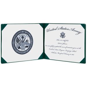 AbilityOne 7557077 7510007557077 Award Certificate Holder, 8" x 10 1/2", Army Seal, Green/Gold
