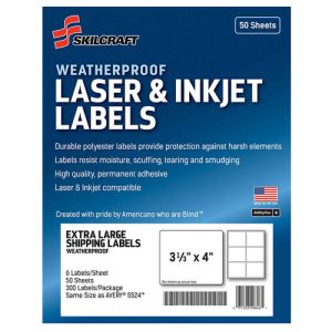 AbilityOne 6736217 7530016736217 Mailing Labels, 3-1/3" x 4", White, 50 Sheets/PG