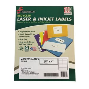 AbilityOne 6736513 7530016736513 Recycled Address Label, 1 1/3" x 4", White, 100 Sheets/PG