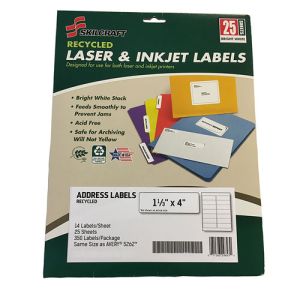 AbilityOne 6736514 7530016736514 Recycled Address Label, 1 1/3" x 4", White, 25 Sheets/PG