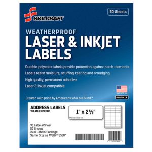 AbilityOne 6736516 7530016736516 Mailing Labels, 1" x 2-5/8", White, 50 Sheets/PG