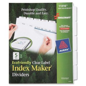AbilityOne 6006977 7530016006977 Index Dividers, 5-Tab, Blank Tabs, Letter, White, 1 Set