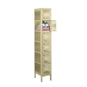 Tennsco VBL6-1218-1 6 High Assembled Ventilated Box Locker - One Wide With Legs, 12"w x 18"d x 78"h, Sand, EA