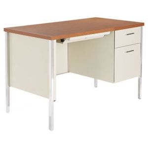Alera SD4524PC Single Pedestal Steel Desk, Metal Desk, 45-1/4w x 24d x 29-1/2h, Cherry/Putty