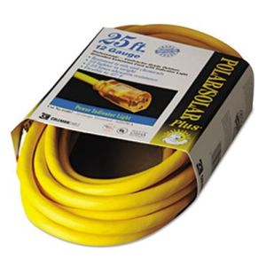 CCI 01687 Polar/Solar Indoor-Outdoor Extension Cord With Lighted End, 25ft, Yellow