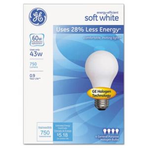 GE 66247 Halogen Bulb, Globe, 43 Watts, Soft White, 4/Pack