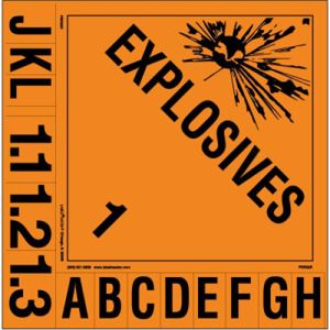 LabelMaster PSR32R Explosive Class 1.1, 1.2 & 1.3 Placard w/Tabs, Removable Vinyl, Pack of 25