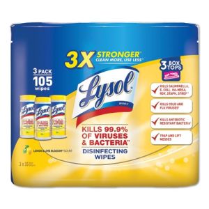 LYSOL Brand 82159PK Disinfecting Wipes, 7 x 8, Lemon and Lime Blossom, 35/Canister, 3/Pack