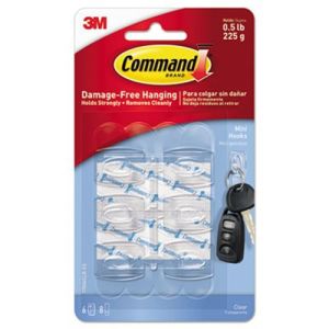 Command 17006CLRES Clear Hooks & Strips, Plastic, Mini, 6 Hooks & 8 Strips/Pack