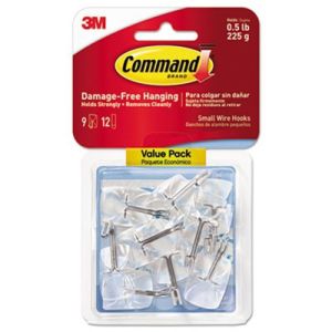 Command 17067CLR9ES Clear Hooks & Strips, Plastic/Wire, Small, 9 Hooks w/12 Adhesive Strips per Pack