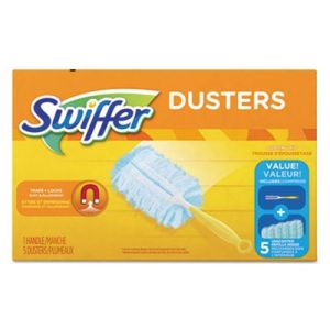 Swiffer 11804BX Dusters Starter Kit, Dust Lock Fiber, 6" Handle, Blue/Yellow