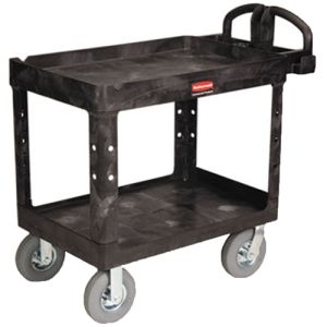 Rubbermaid Commercial 452010BLA Heavy-Duty Utility Cart, Two-Shelf, 25-7/8w x 45-1/4d x 37-1/8h, Black