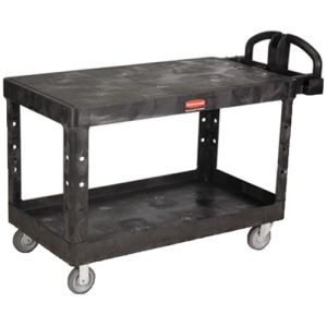 Rubbermaid Commercial 4545BLA Heavy-Duty 2-Shelf Utility Cart, TPR Casters, 25-1/4w x 54d x 36h, Black
