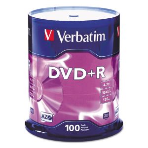 Verbatim 95098 100PK DVD+R 16X 4.7GB BRANDED, EA