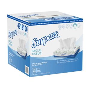 Surpass 49181 Facial Tissue, 2-Ply, Flat Box, 125/Box, 10 Boxes/Carton
