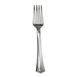 WNA 610155 Heavyweight Plastic Forks, Reflections Design, Silver, 600/Carton