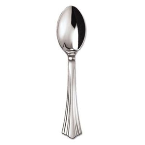 WNA 620155 Heavyweight Plastic Spoons, Silver, 6 1/4", Reflections Design, 600/Carton